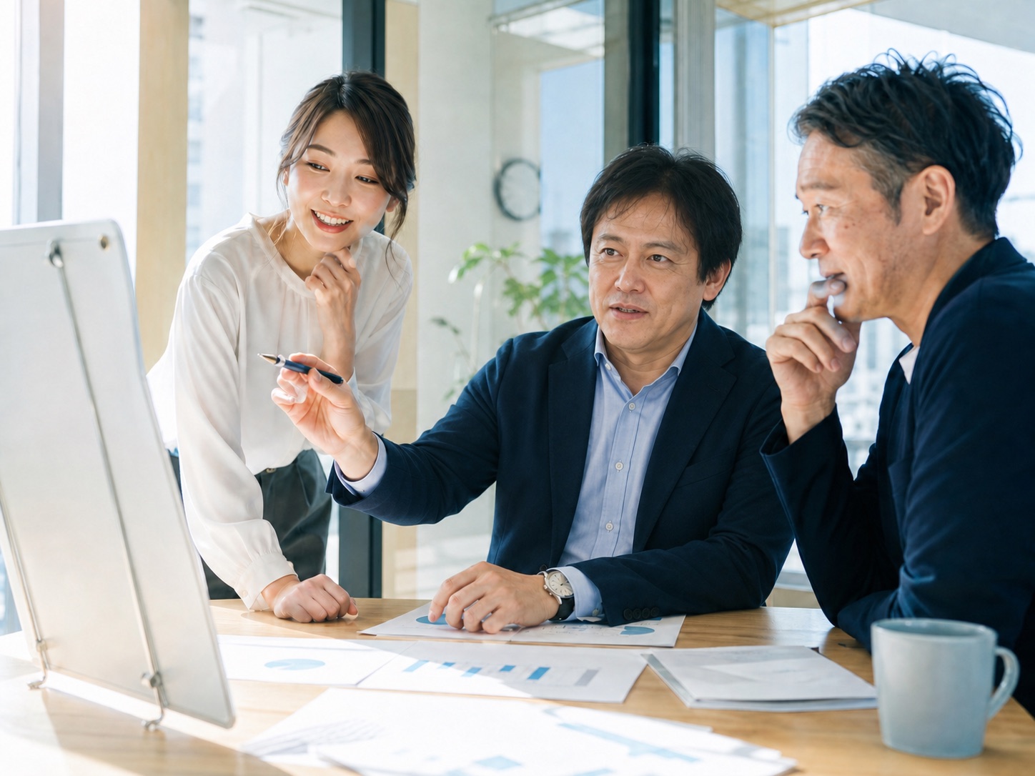 保険LIVE代表が経営計画を話し合う様子